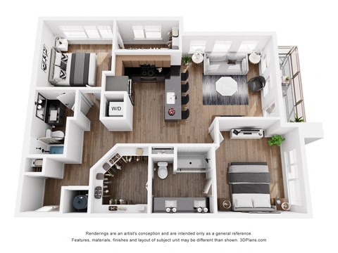a 3 bedroom floor plan is shown in this rendering